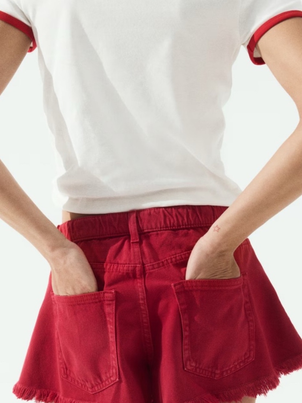H&M Frayed Hem Red Shorts